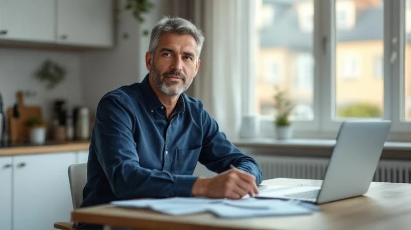 Heilbronner Bürokaufmann prüft Belege für die Steuererklärung am Esstisch